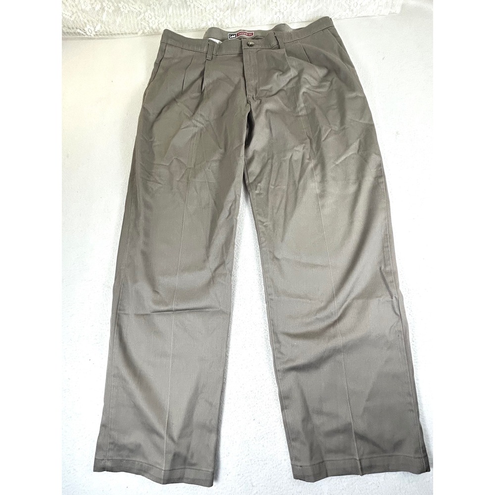 Lee Custom Fit Collection Pants Mens 38x30 Brown Pleated‎ Chino Workwear